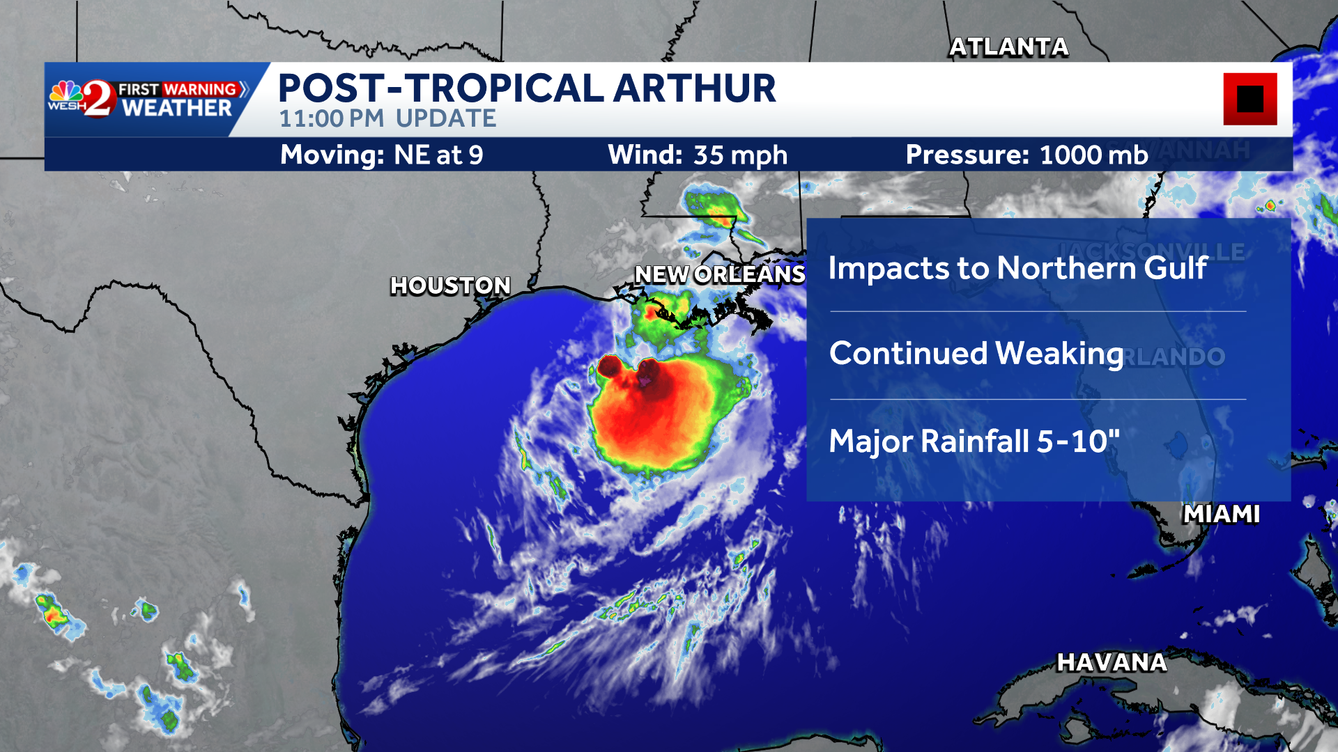 Arthur goes post-tropical, degenerates into low-pressure area along Texas coast, NHC says — WESH 2 Local Orlando